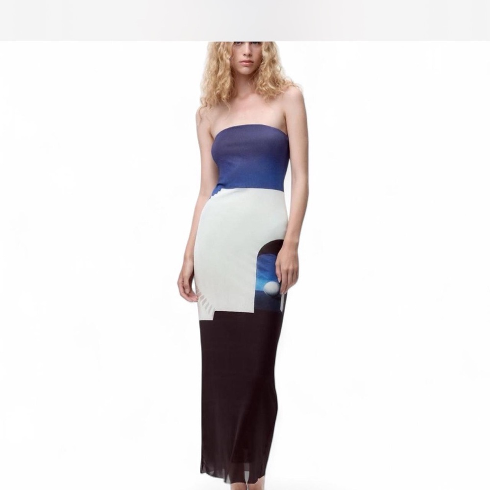 ZARA Elegant Blue and Black Strapless DRESS